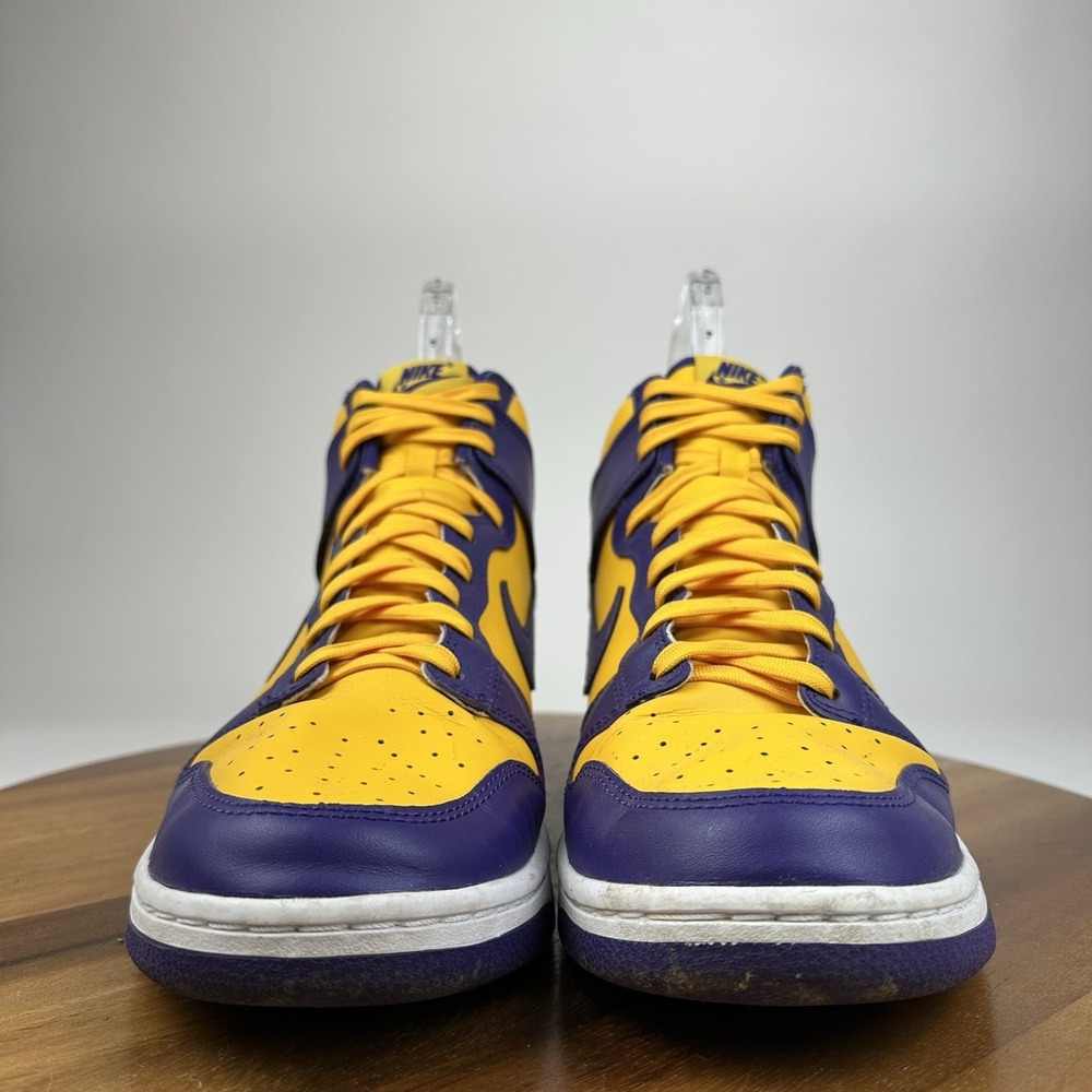 Mens Nike Dunk High Retro Lakers Leather Athletic Sneakers Shoes Size 12 D GUC - Picture 3 of 8
